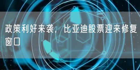 政策利好来袭，比亚迪股票迎来修复窗口